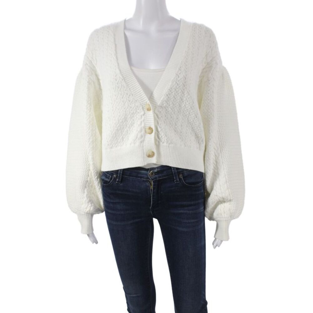 Intermix Womens Cardigan Ivory V-Neck Long Sleeve Cotton Fall Size M
